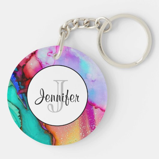 Moderne Abstracte marmer Waterverf ontwerp Sleutelhanger (Achterkant)