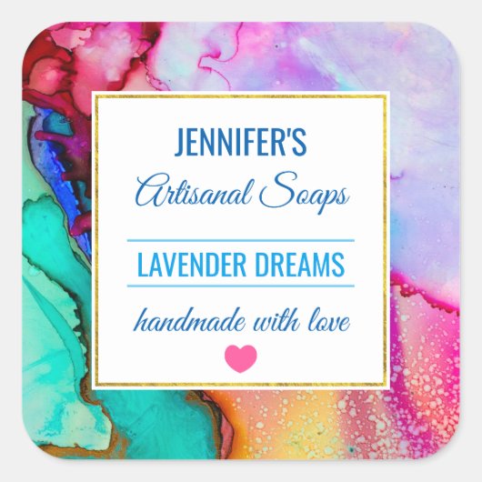 Moderne Abstracte Marmeren Waterverf Design Soap Vierkante Sticker (Voorkant)