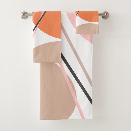 Moderne Abstracte Mid Century Roze Beige Bad Handdoek (Insitu)