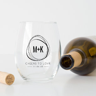 Moderne Abstracte Monogram bruiloft gunst Wijnglas Zonder Voet