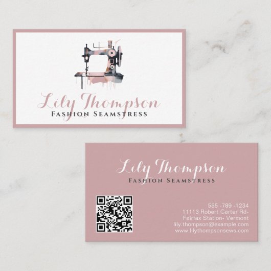 Moderne Abstracte naaimachine QR Code Dusty Roos Visitekaartje (Voorkant / Achterkant)