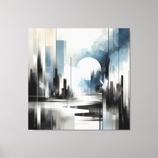 Moderne Abstracte nacht City-Black Wit en blauw Canvas Afdruk (Voorkant)