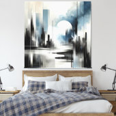 Moderne Abstracte nacht City-Black Wit en blauw Canvas Afdruk (Insitu (Slaapkamer))