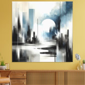 Moderne Abstracte nacht City-Black Wit en blauw Canvas Afdruk (Insitu (Woonkamer))