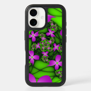 Moderne Abstracte Neon Pink Green Fractal Flowers