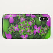 Moderne Abstracte Neon Pink Green Fractal Flowers Case-Mate iPhone Case (Achterkant (horizontaal))
