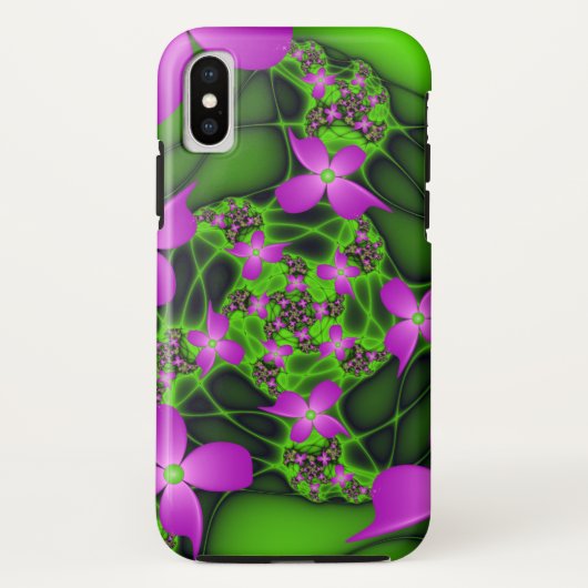 Moderne Abstracte Neon Pink Green Fractal Flowers Case-Mate iPhone Case (Achterkant)