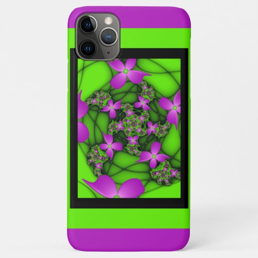 Moderne Abstracte Neon Pink Green Fractal Flowers Case-Mate iPhone Case (Achterkant)