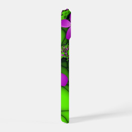 Moderne Abstracte Neon Pink Green Fractal Flowers iPhone 15 Hoesje (Rechterkant)