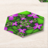 Moderne Abstracte Neon Pink Green Fractal Flowers Kartonnen Onderzetters (Schuin)