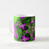 Moderne Abstracte Neon Pink Green Fractal Flowers Koffiemok (Voorkant links)
