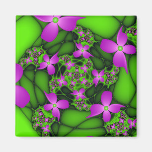 Moderne Abstracte Neon Pink Green Fractal Flowers Magneet