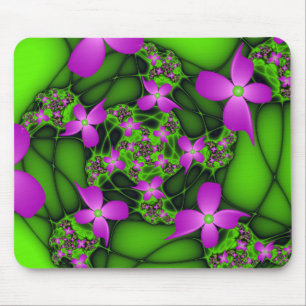 Moderne Abstracte Neon Pink Green Fractal Flowers Muismat
