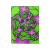 Moderne Abstracte Neon Pink Green Fractal Flowers Notitieblok (Gedraaid)