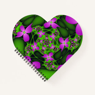 Moderne Abstracte Neon Pink Green Fractal Flowers Notitieboek
