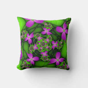 Moderne Abstracte Neon Roze Groene Fractale Bloeme Kussen