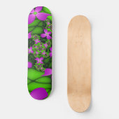 Moderne Abstracte Neon Roze Groene Fractale Bloeme Skateboard (Voorkant)