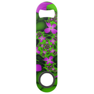 Moderne Abstracte Neon Roze Groene Fractale Bloeme Speed Flessenopener