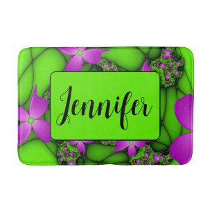 Moderne Abstracte Neon Roze Groene Kunst Bloemen N Badmat