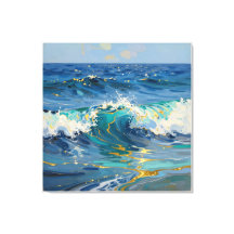 Moderne Abstracte Oceaan- en Teal Kust Canvas - Ar