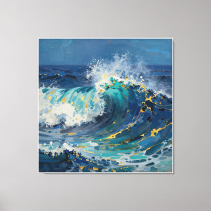Moderne Abstracte Oceaan -Groenblauwe Kust Canvas- Canvas Afdruk