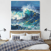 Moderne Abstracte Oceaan -Groenblauwe Kust Canvas- Canvas Afdruk (Insitu (Slaapkamer))