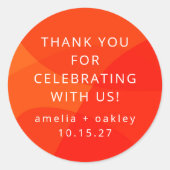 Moderne Abstracte Oranje aangepaste bruiloft dank  Ronde Sticker (Voorkant)