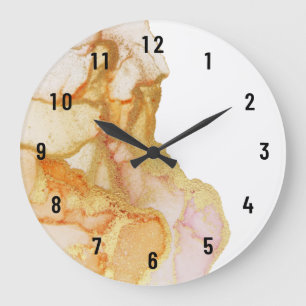 Moderne Abstracte Oranje Peach Gold Large-Klock Grote Klok