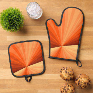 Moderne Abstracte Oranje Rode Vanille Grafische Fr Ovenwant & Pannenlap Set