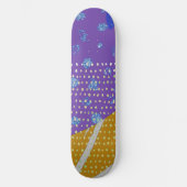 Moderne Abstracte Paarse Geel en Stippen Skateboard (Voorkant)