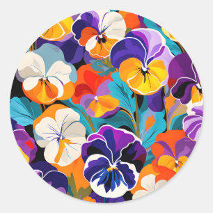 Moderne Abstracte Pansies Bloemen Ronde Sticker