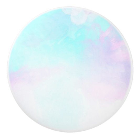 Moderne Abstracte pasteelblauw en Paarse Waterverf Keramische Knop (Voorkant)