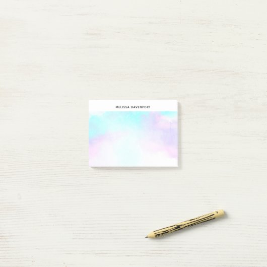 Moderne Abstracte pasteelblauw en Paarse Waterverf Post-it® Notes (Op bureau)