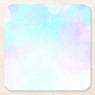 Moderne Abstracte pasteelblauw en Paarse Waterverf Vierkante Kartonnen Onderzetter
