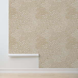 Moderne Abstracte penseelstreken, wit op beige Behang