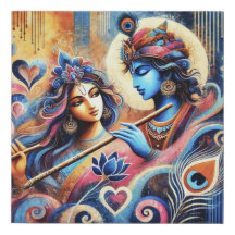 Moderne Abstracte Radha Krishna schilderij | roman