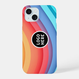 Moderne Abstracte regenbooggolven met je Logo iPhone 15 Hoesje