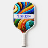 Moderne Abstracte regenboogkleurstalen monogram Pickleball Paddle (Achterkant)