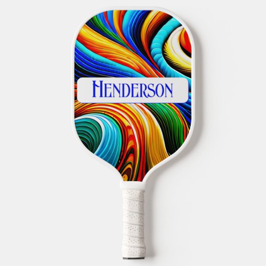 Moderne Abstracte regenboogkleurstalen monogram Pickleball Paddle (Voorkant)