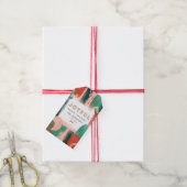 Moderne abstracte rode afbeelding, roze + groene v cadeaulabel (Met Touw)