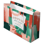 Moderne abstracte rode afbeelding, roze + groene v groot cadeauzakje (Voorkant Gekanteld)