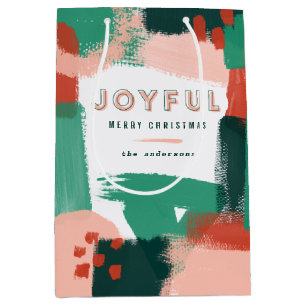 Moderne abstracte rode afbeelding, roze + groene v medium cadeauzakje