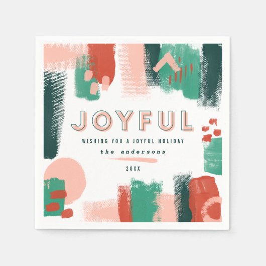 Moderne abstracte rode afbeelding, roze + groene v servet (Voorkant)