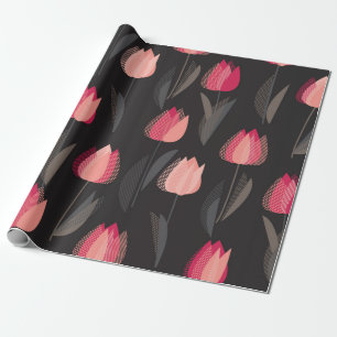 Moderne abstracte rode tulpbloemen naadloos patroo cadeaupapier