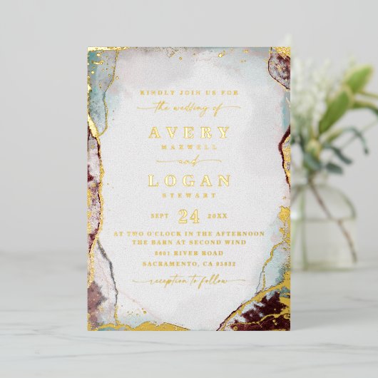 Moderne Abstracte Rode Waterverf Folie Uitnodiging (Staand Voorkant)