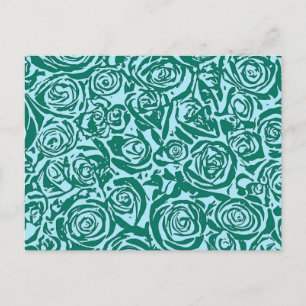 Moderne Abstracte Roos Patroon, Teal en Aqua Briefkaart
