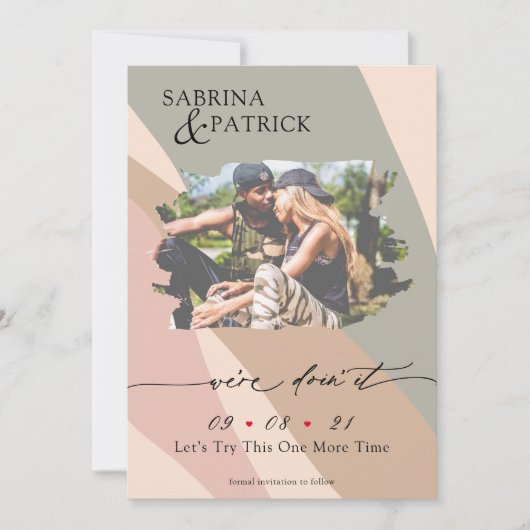 Moderne Abstracte Roos Sage Green Foto Save The Date (Voorkant)