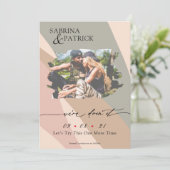 Moderne Abstracte Roos Sage Green Foto Save The Date (Staand voorkant)