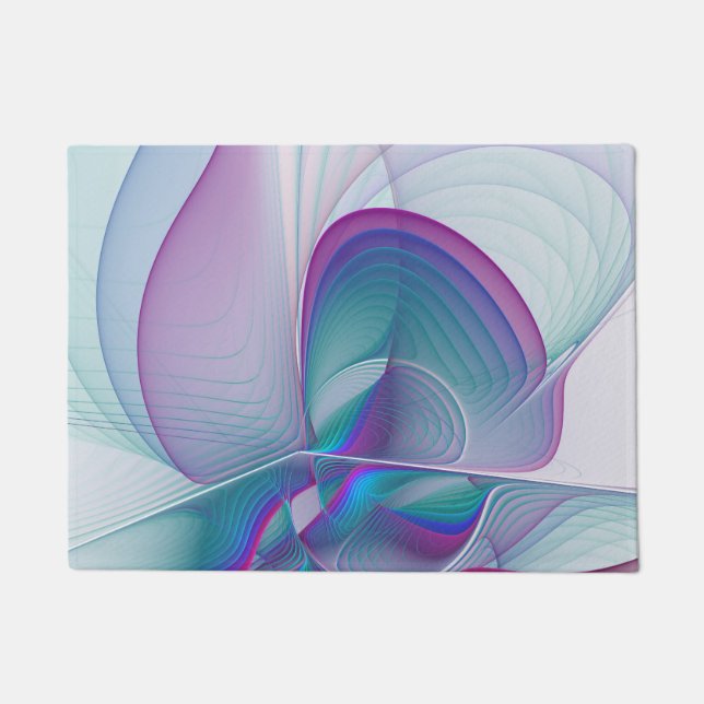 Moderne Abstracte roze blauwe turquoise Fractal Ar Deurmat (Voorkant)
