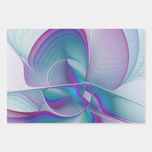 Moderne Abstracte roze blauwe turquoise Fractal Ar Inpakpapier Vel (Voorkant)